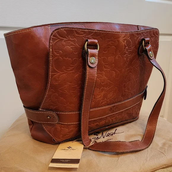 Patricia Nash Folklore Artisan Lapila Tote, Large Brown Tooled Leather bag. - Picture 9 of 11